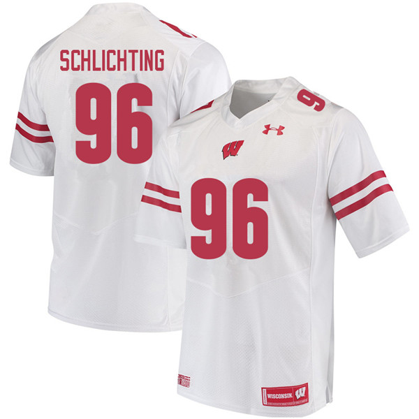 Men #96 Conor Schlichting Wisconsin Badgers College Football Jerseys Sale-White - Click Image to Close